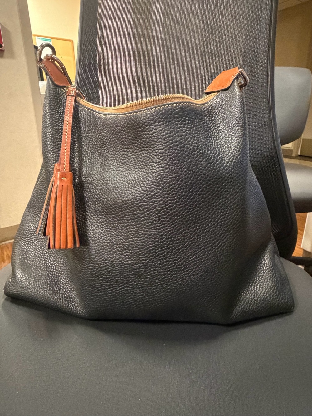 Dooney & Bourke Black Pebbled Leather Duffel with Brown Trim - Picture 3 of 5